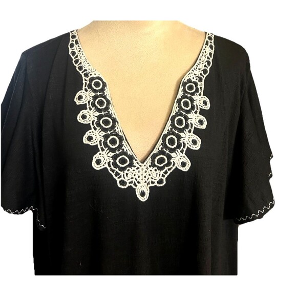 Max Studio Dress Womens 3X Embroidered Black V Neck Flutter Sleeve Shift Gauzy - Picture 2 of 9
